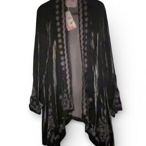 Johnny Was Elegant Black Velvet Floral Women's Kimono